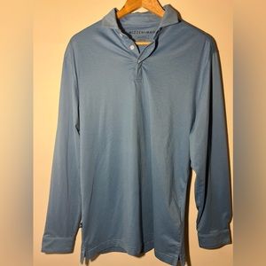 Mizzen + Main Stretch Long Sleeve Solid Polo Blue Men Medium Trim